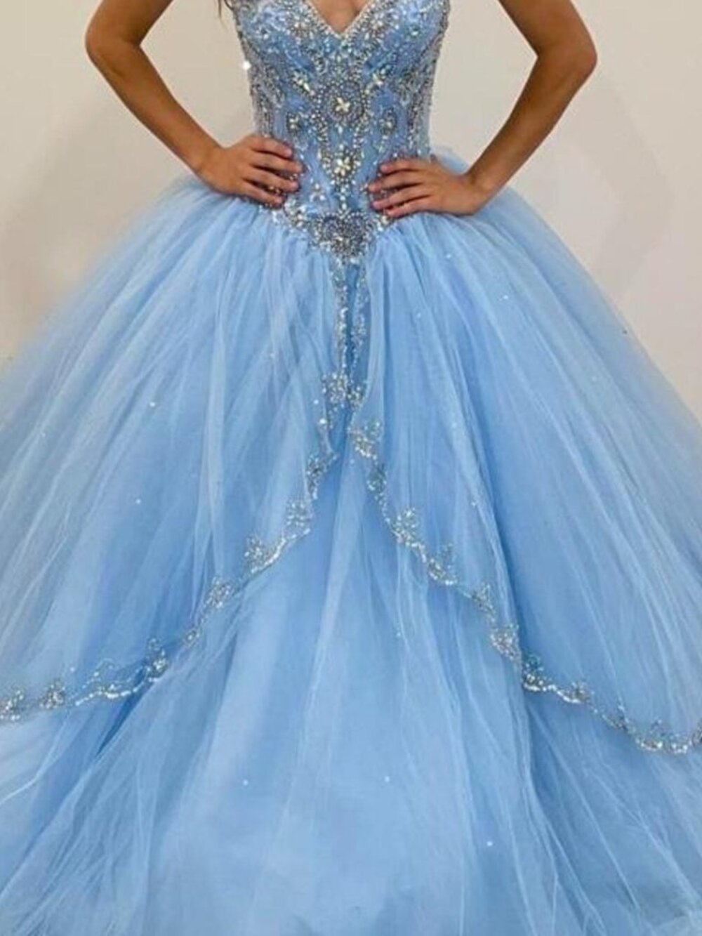 Quinceanera Blue off the shoulder ball gown with beadings and sequins